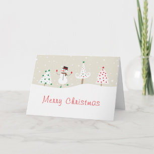 Cartão Neve Moderna, Bonita, Com Árvores De Natal Decora