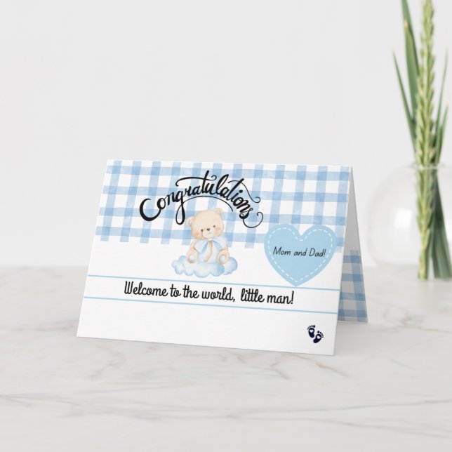 Cartão New Baby Boy Congratulations Card, Cute Blue Bear (Frente)
