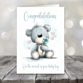 Cartão New Baby Boy Congratulations Teddy Bear Card
