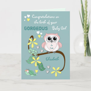 Cartão New baby girl congratulations pink and green