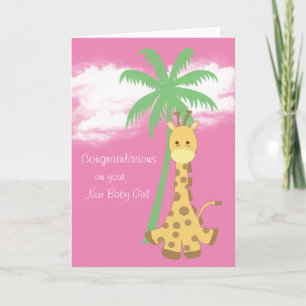 Cartão New baby girl congratulations pink giraffe