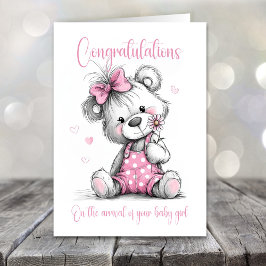 Cartão New Baby Girl Congratulations Teddy Bear Card