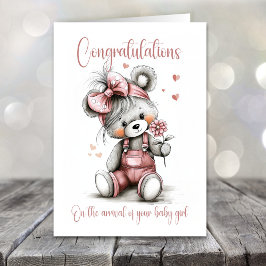 Cartão New Baby Girl Congratulations Teddy Bear Card