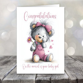 Cartão New Baby Girl Congratulations Teddy Bear Card