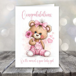 Cartão New Baby Girl Congratulations Teddy Bear Card