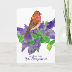 Cartão New Hampshire saúda Purple Finch Lilacs