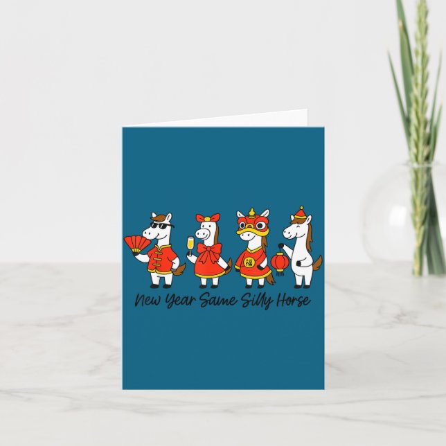 Cartão New Year Same Silly Horse Funny Chinese Lunar New  (Frente)