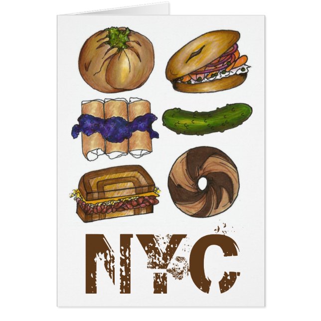 Cartão New York Foodie NYC Judeu Deli Pickle Bagel Knish (Frente)