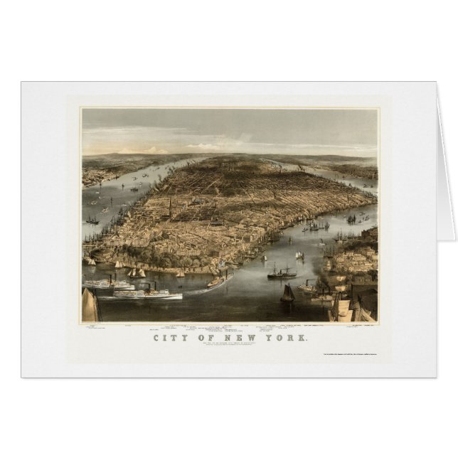 Cartão New York, mapa panorâmico de NY - 1856 (Frente Horizontal)