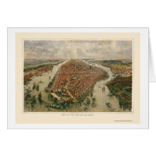 Cartão New York, mapa panorâmico de NY - 1865