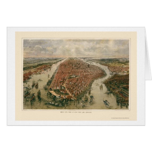 Cartão New York, mapa panorâmico de NY - 1865 (Frente Horizontal)