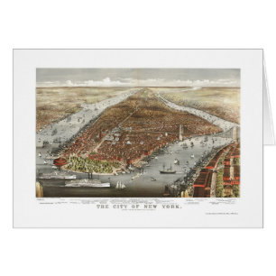 Cartão New York, mapa panorâmico de NY - 1876