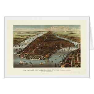 Cartão New York, mapa panorâmico de NY - 1883