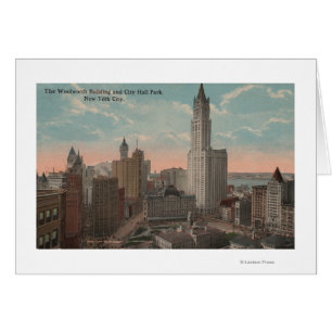 Cartão New York, NY - construção de Woolworth e câmara