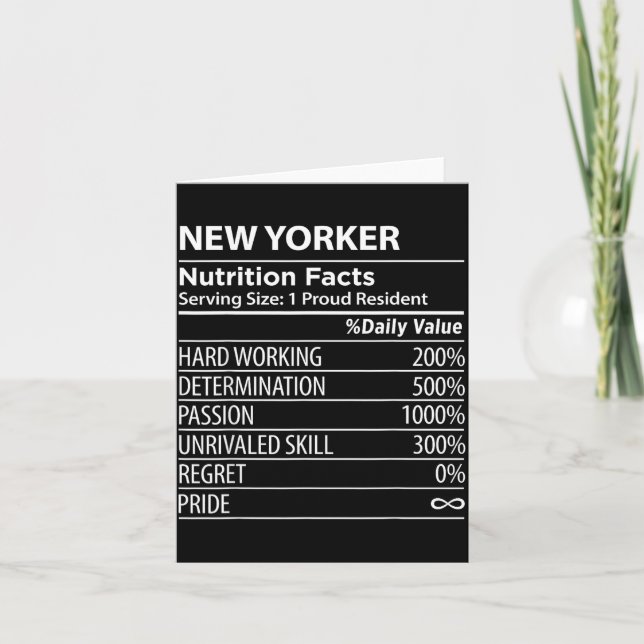 Cartão New Yorker Nutrition Facts Funny New York Pride  (Frente)