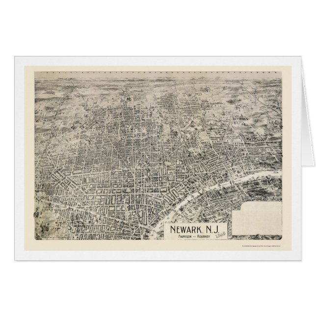 Cartão Newark, mapa panorâmico de NJ - 1895 (Frente Horizontal)