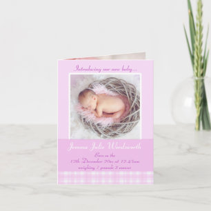 Cartão Newborn photo momento card - lillac check