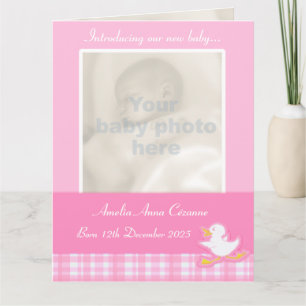 Cartão Newborn photo momento card pink check