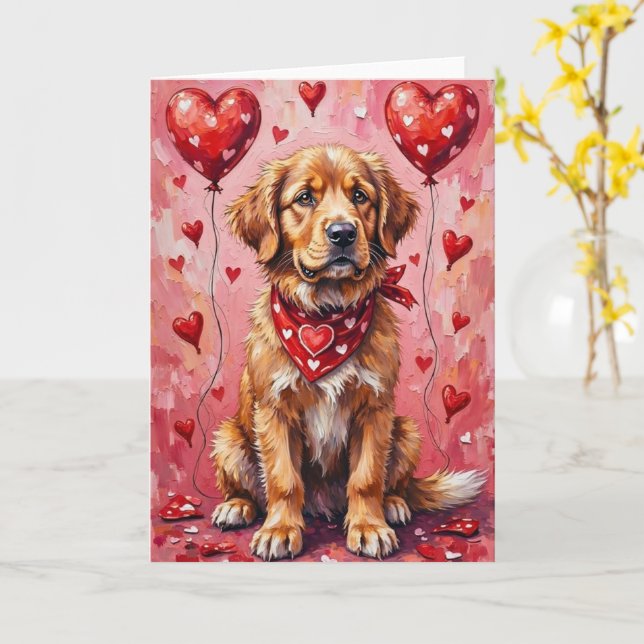 Cartão Newfoundland Valentine’s Day Dog with Hearts Red (Flor Amarela)