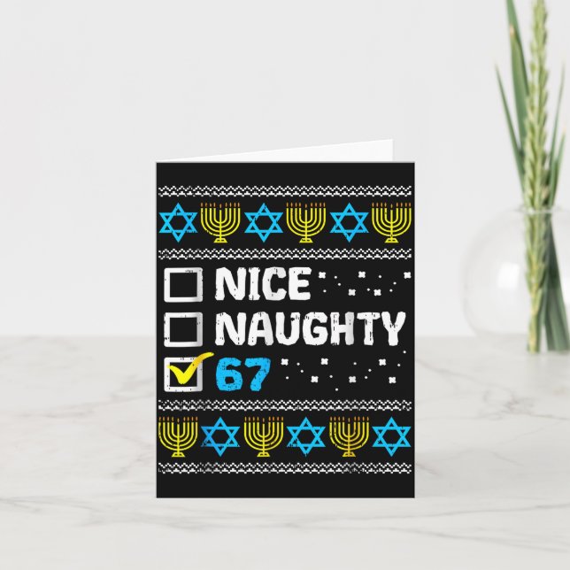 Cartão Nice Naughty 67 Six Seven Ugly Hanukkah Sweater Ch (Frente)