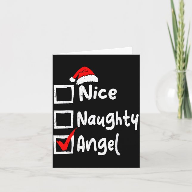 Cartão Nice Naughty Angel Funny Christmas List Family Mat (Frente)