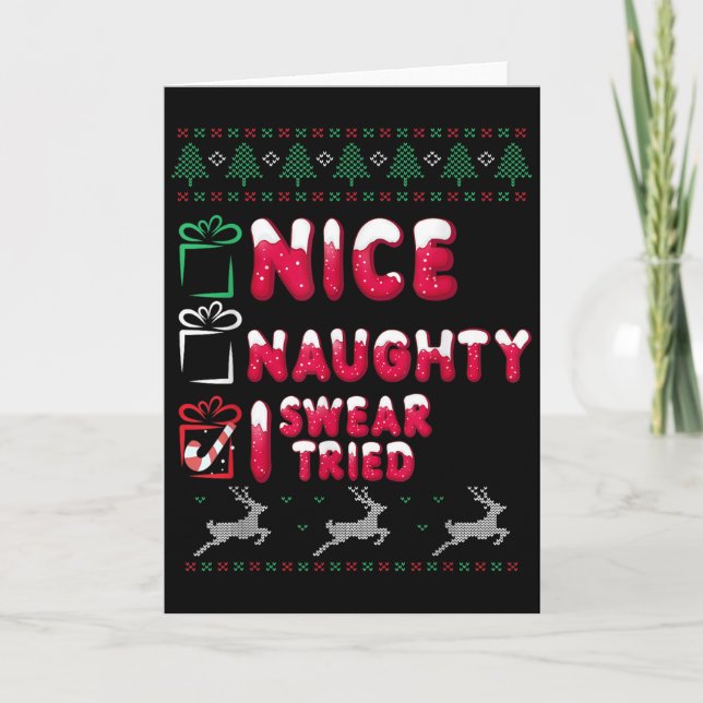 Cartão Nice Naughty I Swear I Tried List Xmas Lover Chris (Frente)