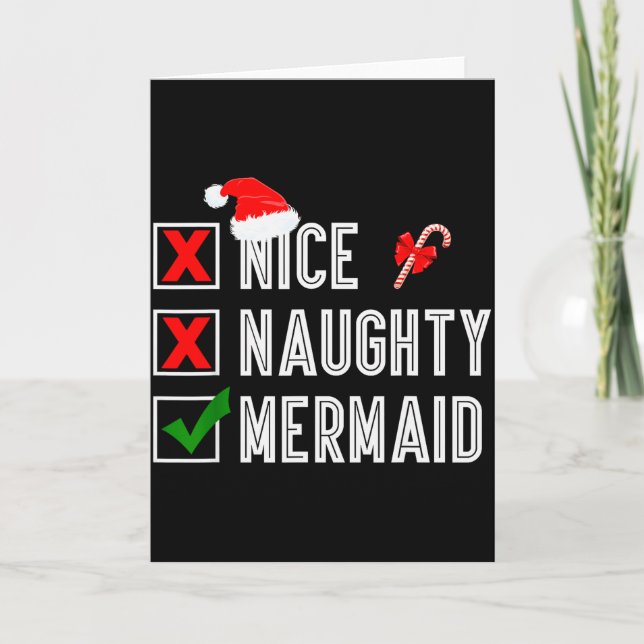 Cartão Nice Naughty Mermaid Merry Christmas Santa Claus X (Frente)