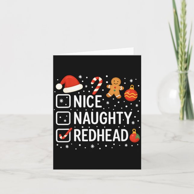 Cartão Nice Naughty Redhead Funny Christmas Quote  (Frente)