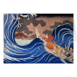 Cartão Nichiren acalma uma tempestade em Kakuda,