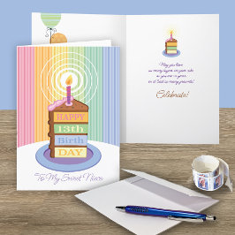 Cartão Niece 13th Birthday 4 Layered Cake Slice