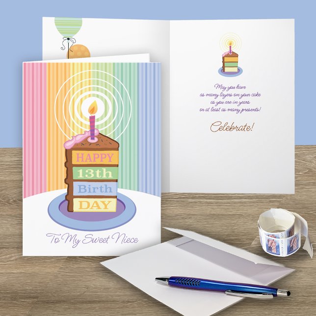 Cartão Niece 13th Birthday 4 Layered Cake Slice (Criador carregado)