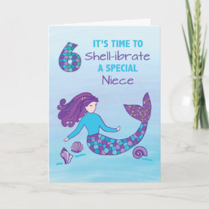 Cartão Niece 6 Birthday Sparkly parece Sereia