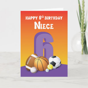 Cartão Niece 6 Birthday Sports Balls
