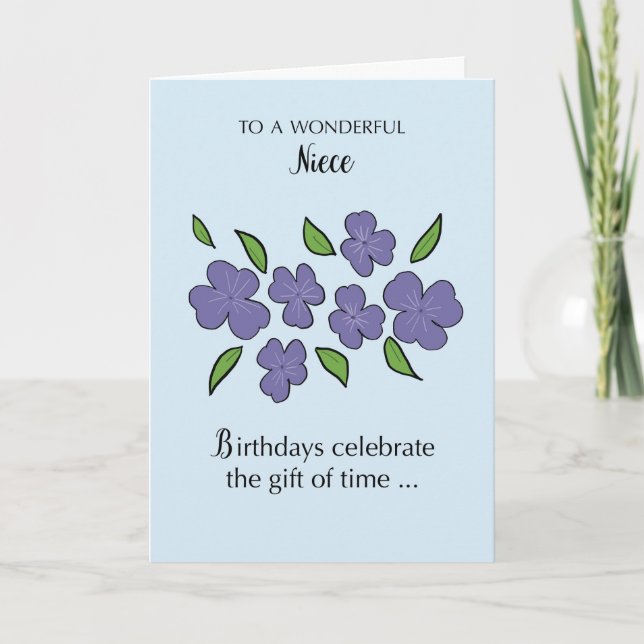Cartão Niece Birthday com Flores e Folhas Violetas (Frente)