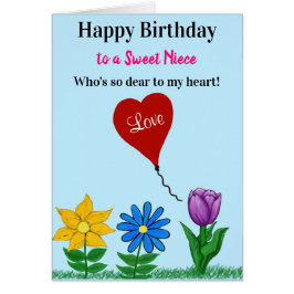 Cartão Niece Birthday Love Floral Heart Balon