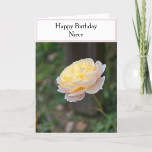 Cartão Niece Birthday Pastel Yellow Roses Pink Cupcake