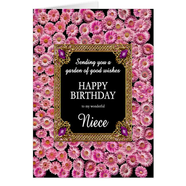 Cartão Niece Birthday Pink Daisies (Frente)