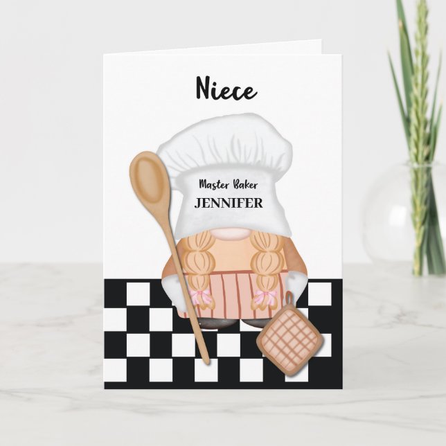 Cartão Niece Birthday Whimsical Gnome Baker Baking (Frente)