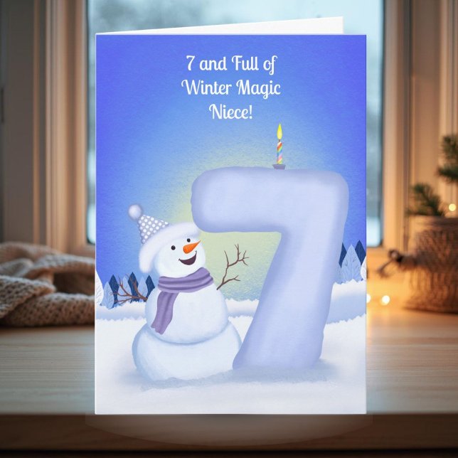 Cartão Niece Happy 7th Birthday Snowman  (Criador carregado)