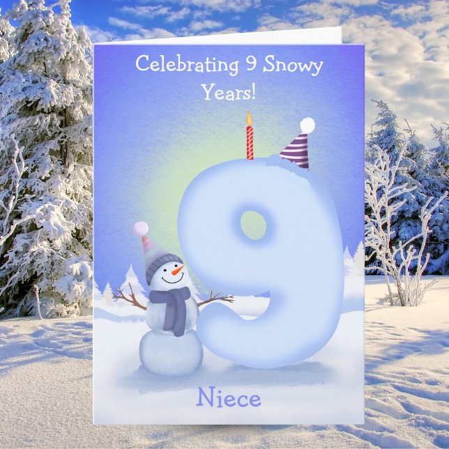 Cartão Niece Happy 9th Birthday Snowman Building  (Criador carregado)