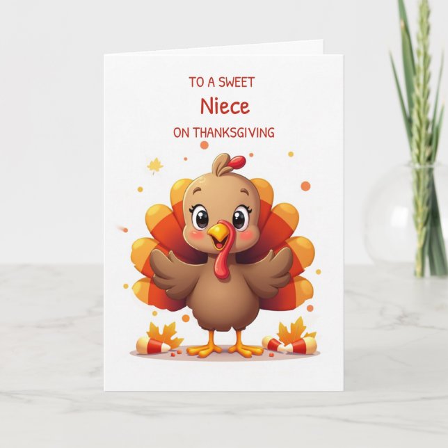 Cartão Niece Thanksgiving Sweet Candy Corn Turkey (Frente)