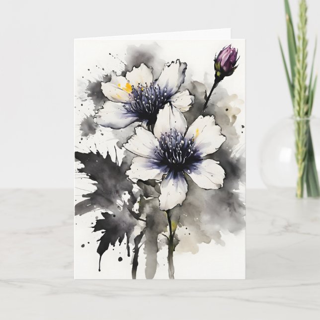 Cartão Nigella - Flores aquarela (Frente)