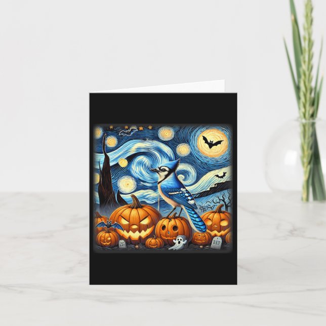 Cartão Night Blue Jay Halloween (Frente)