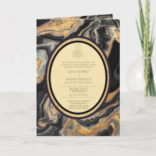 Cartão NIKAH Walimah Casamento Dourado Negra Agate Glitte