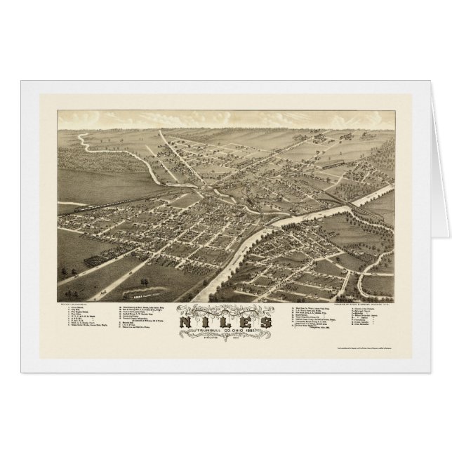 Cartão Niles, mapa panorâmico do OH - 1882 (Frente Horizontal)