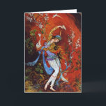 Cartão Ninfa de dança da miniatura persa<br><div class="desc">Linda pintura de uma jovem ninfa vestindo o tradicional figurino folclórico iraniano com vestes fluentes em flor, dançando e derramando vinho de jarro contra um fundo de fantasia na maioria vermelho vivo e vibrante</div>