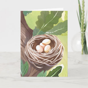 Cartão Ninho de Pássaro Ovos de Aquarela Natureza