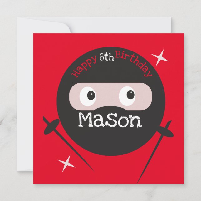 Cartão Ninja Martial Arts Karate Boys Birthday Red (Frente)