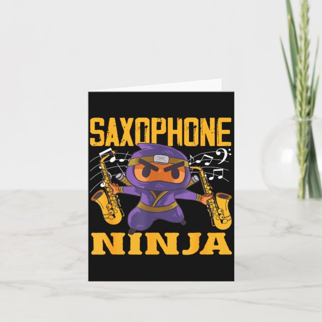 Cartão Ninja Saxophonist Saxophone Tee (Frente)