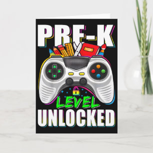 Cartão Nível Pré-K Desbloqueado Gamer Primeiro Dia De Aul